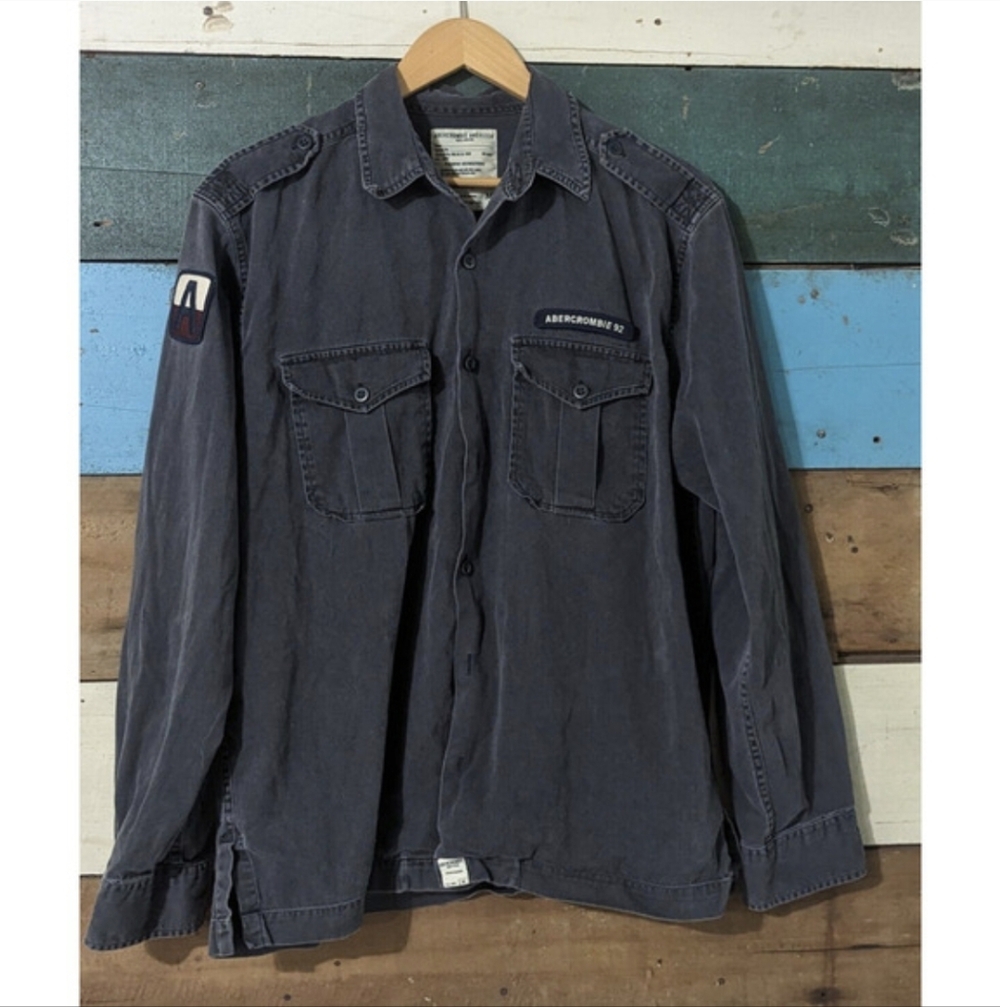 Abercrombie & Fitch Cotton Navy Blue Faded Patch Pockets Casual Muscle Shirt M C